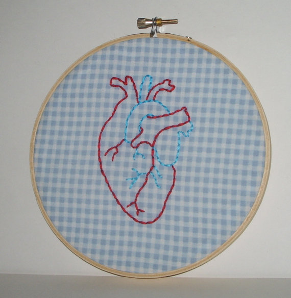 Anatomically Correct Heart Embroidery Hoop Wall Art